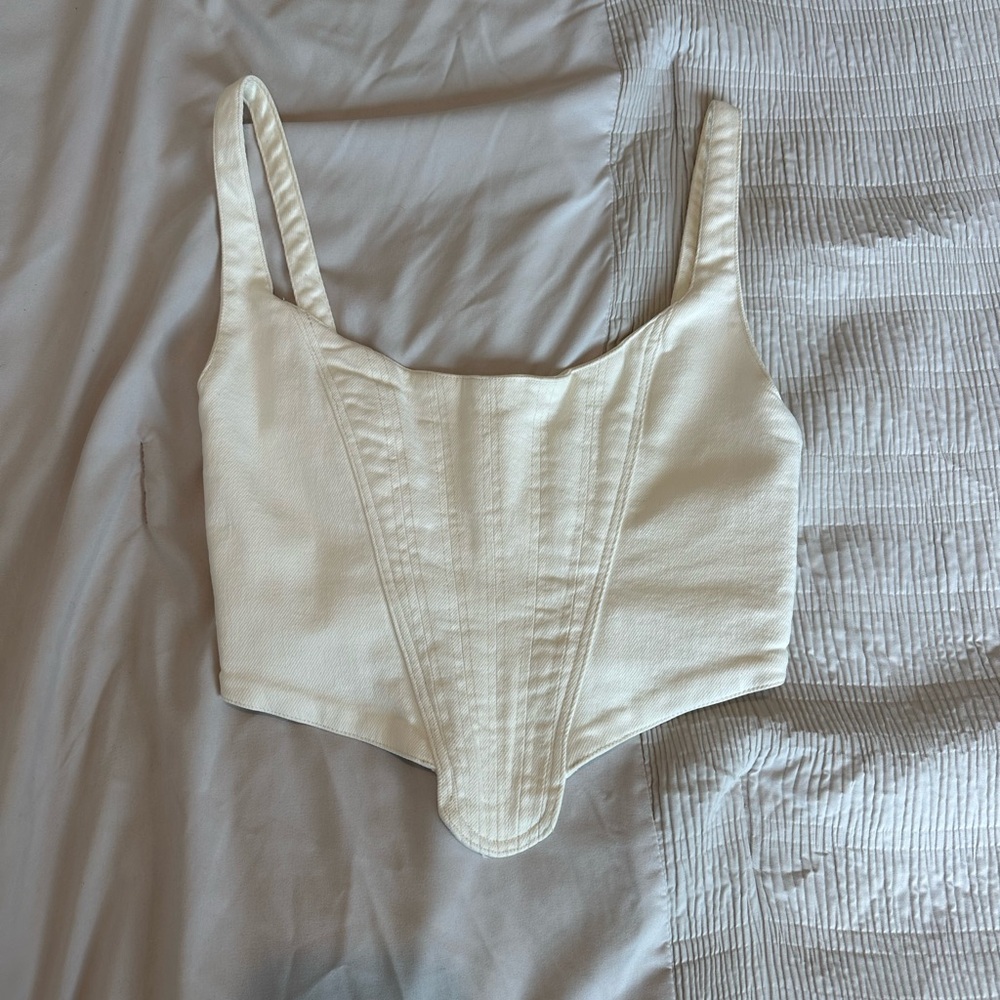 Zara White Denim Corset Top NWOT
